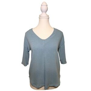 Blue V Neck Top 3/4 Sleeve Minimalist Soft Girl USA Made S